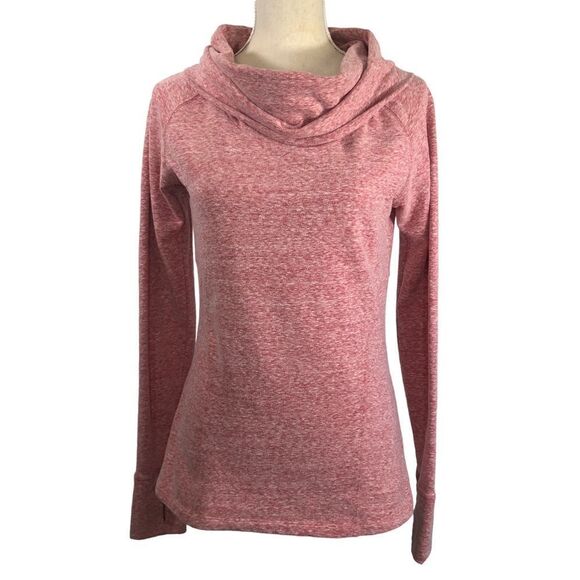 Athleta Women’s Heathered Red funnel neck long sleeved pullover top Size Small - Picture 1 of 11